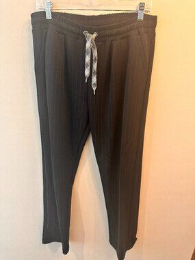 Summum Woman Black White Pinstripe Drawstring Smart Casual Track Pants Trousers